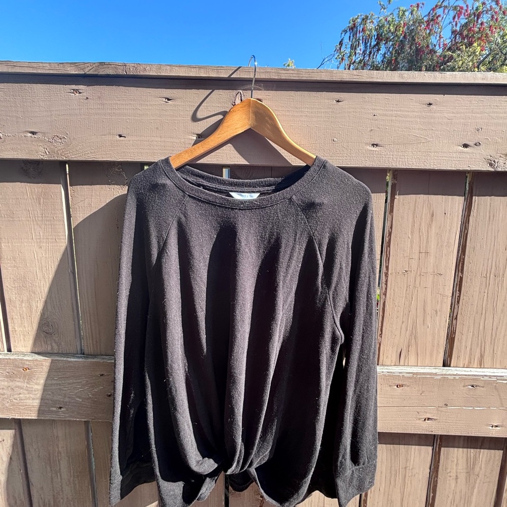 Black Knot-Front Long Sleeve Top